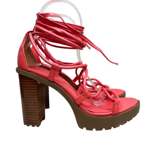 Michael Kors Womens Platform Sandals Vero Leather Lug Sole Coral‎ Dahlia Sz 7.5M - Picture 1 of 9